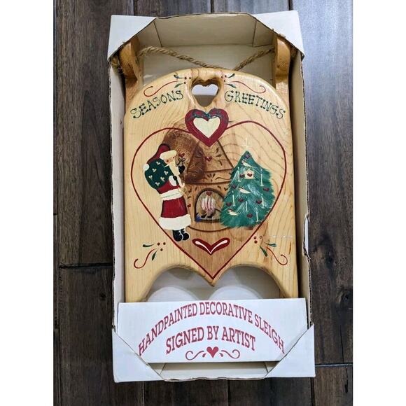 Seasons Greetings Santa Wood Sled Christmas Country Decor Wall Hang Folk Art 18"